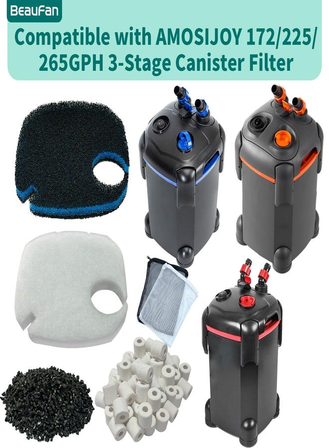 beaufan 16 Pcs Fit AMOSIJOY 172/225/265GPH Aquarium External Filter and Coospider-repta 172/225/265GPH Aquarium Filter, 6 White Floss, 2 Coarse Filter Pads, 2 Coconut Shell Carbon, 2 Ceramic Rings &4 Mesh Bag - Image 2